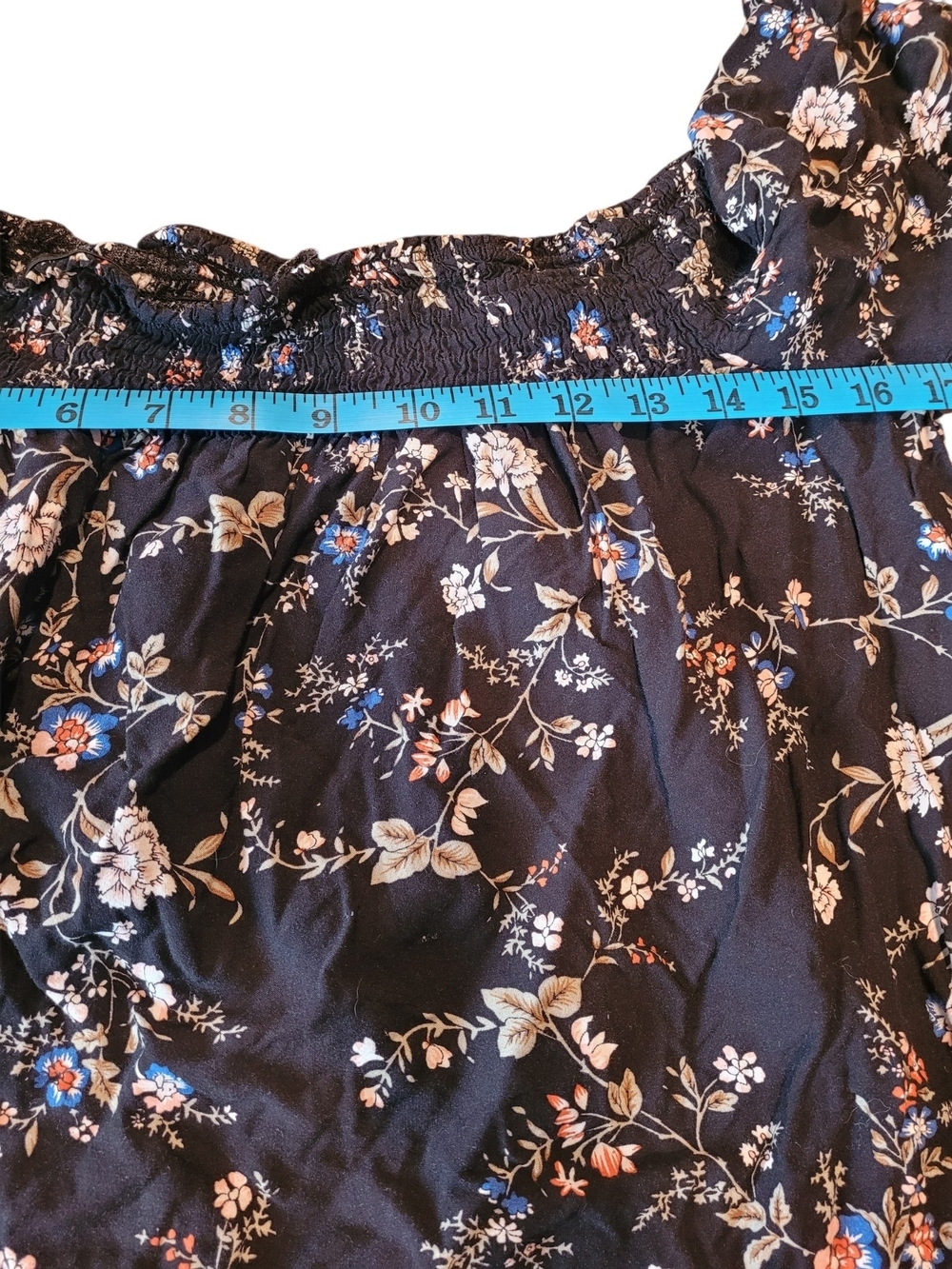 Papermoon Women’s M Floral Off Shoulder Blouse Navy Boho 100% Rayon Top - Picture 7 of 8